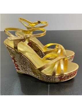 RARE Gold Strappy Wedge Sandals - Like New